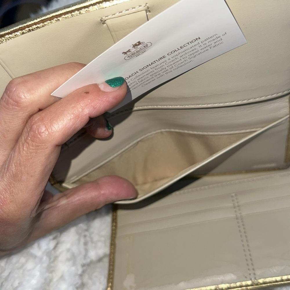 Coach Gold metallic cream and brown signature canvas long Wallet bundle - Picture 13 of 16